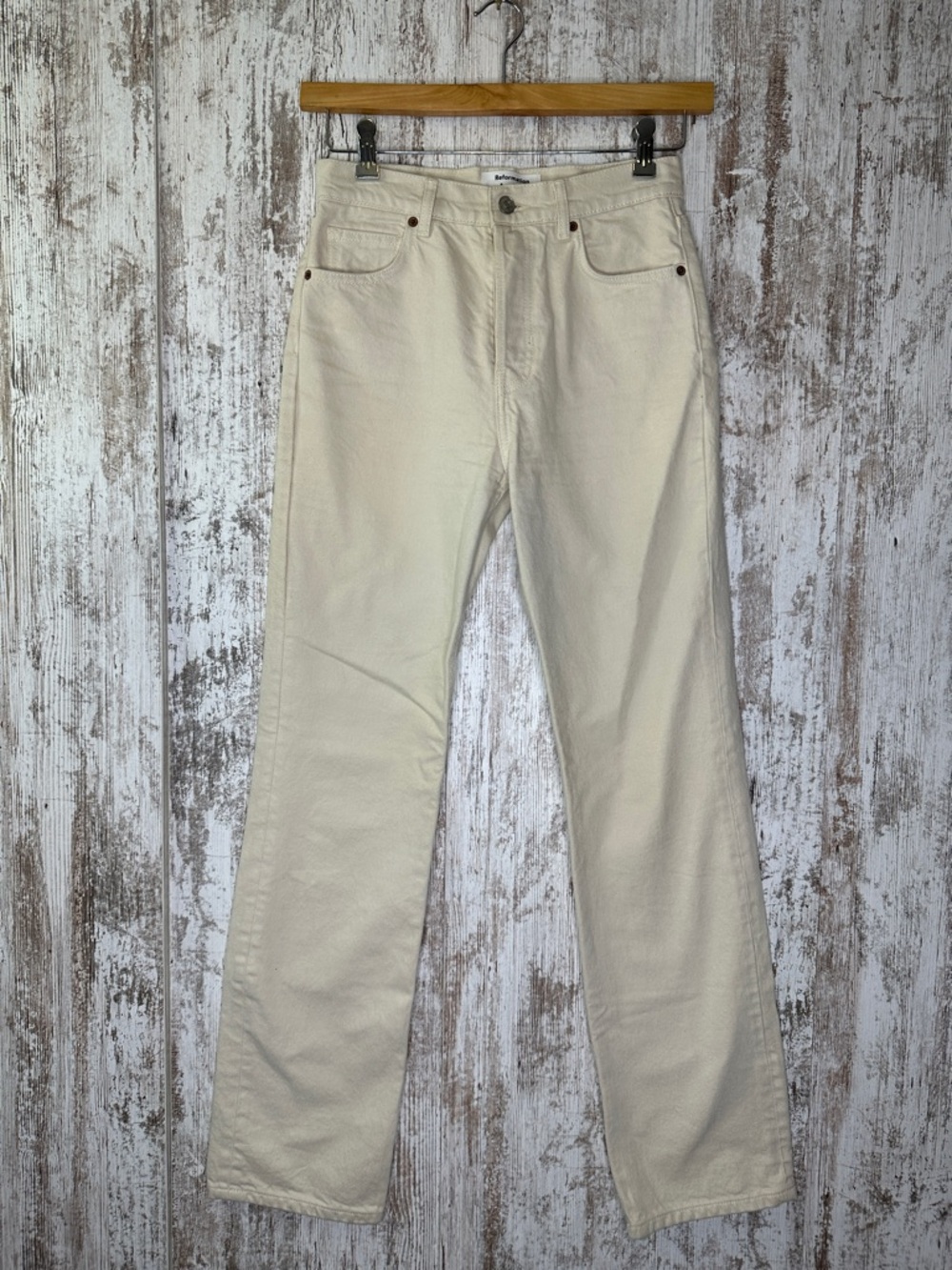 Reformation High-Rise Straight Jeans in Beige Off White - Picture 3 of 14